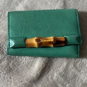 Gucci Green Card Holder with Bamboo Accent